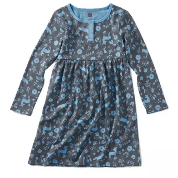 TEA COLLECTION - Girls Sparkle Henley Dress Forest Animals Blue/Gray Size 3 NWT - Picture 4 of 4